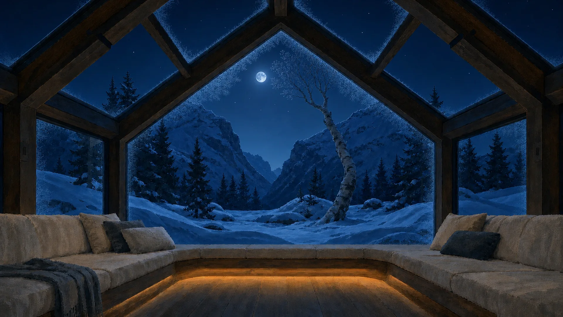 雪景色のガラス小屋